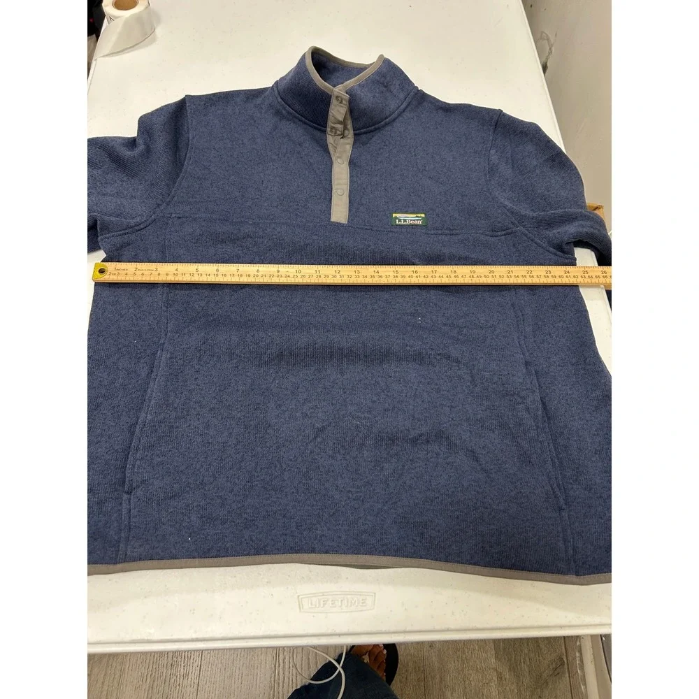 LL Bean Mens‎ XL Blue Sweater Fleece Pullover Snap Mock Neck